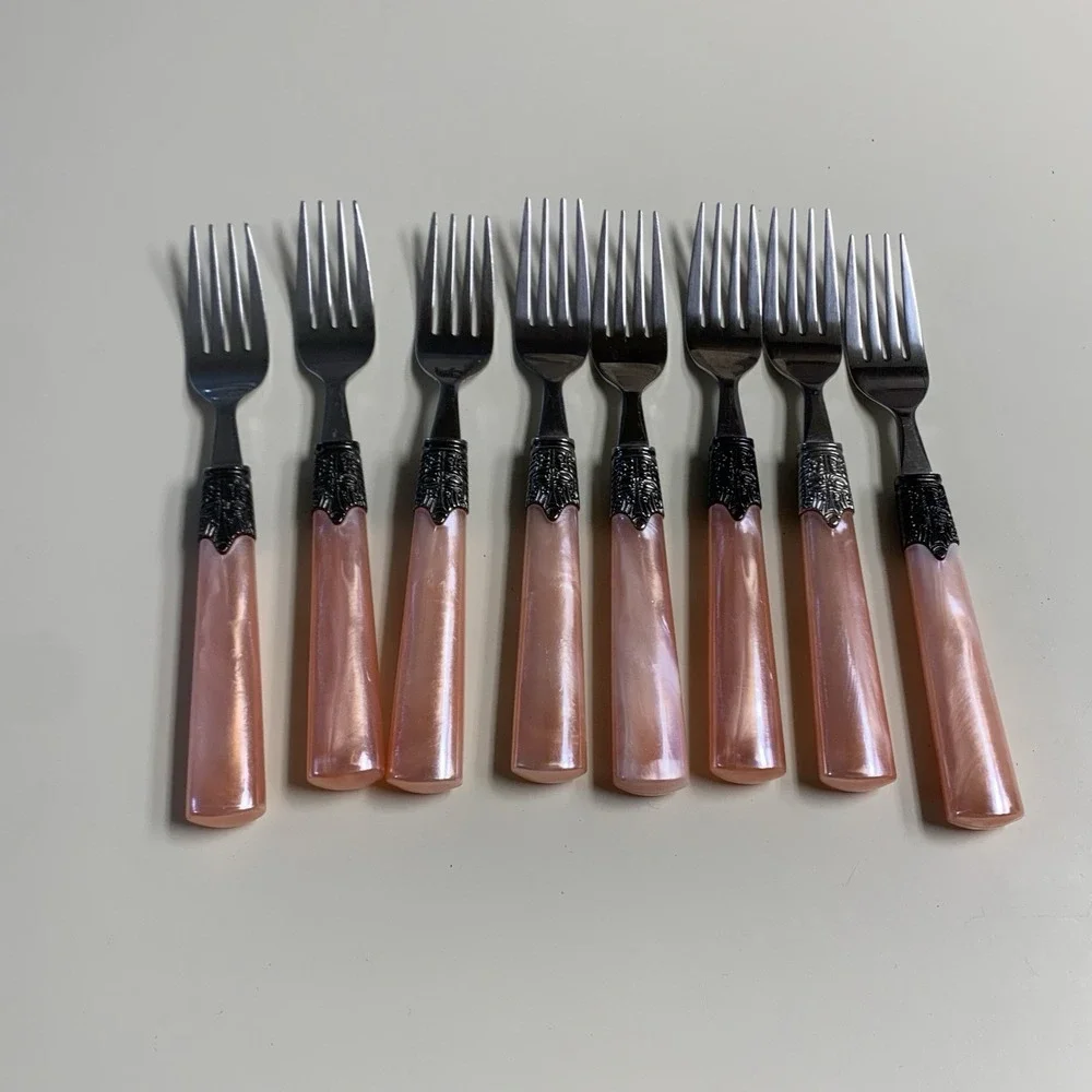 Vintage Gilbson Pink Pearl Roseland Pearlescent Kitchen Flatware Set of 35